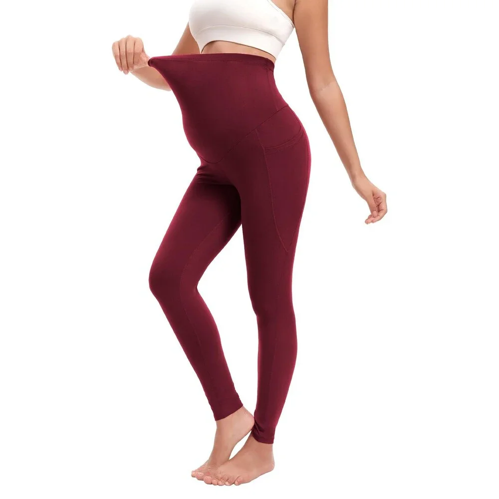 Siimcuzy Black 4 Pack Women’s Maternity Leggings Pockets Over Belly 4PK-S